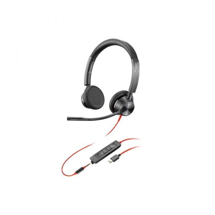 HP Poly Blackwire 3225 Auriculares con Microfono - USB + Jack 3.5mm - Controles en Cable - Adaptador USB-C/A - Color Negro