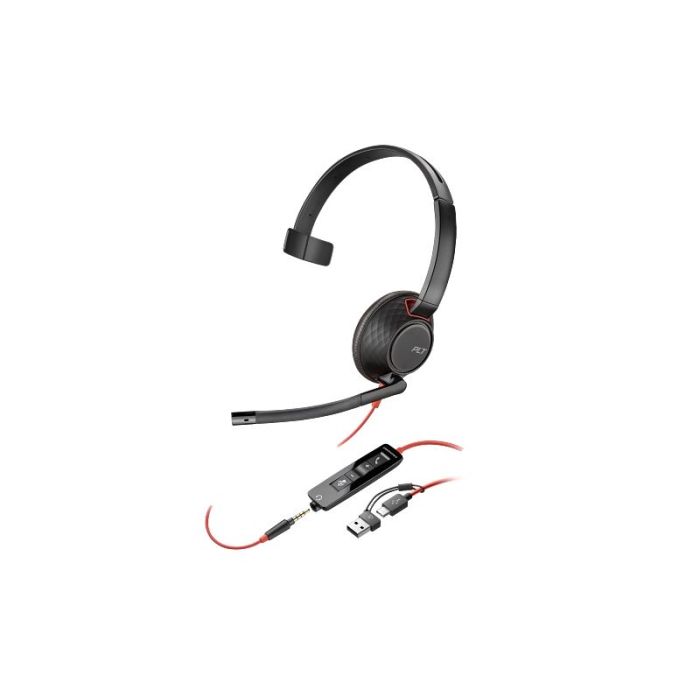 HP Poly Blackwire 5210 Auricular Monoaural con Microfono - Cancelacion de Ruido - Diadema Metalica Acolchada - Almohadillas de Piel Sintetica - Controles en Cable
