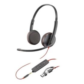 HP Poly Blackwire 3220 USB-C Auriculares con Microfono - Almohadillas Acolchadas - Controles en Cable - Adaptador USB-A - Color Negro