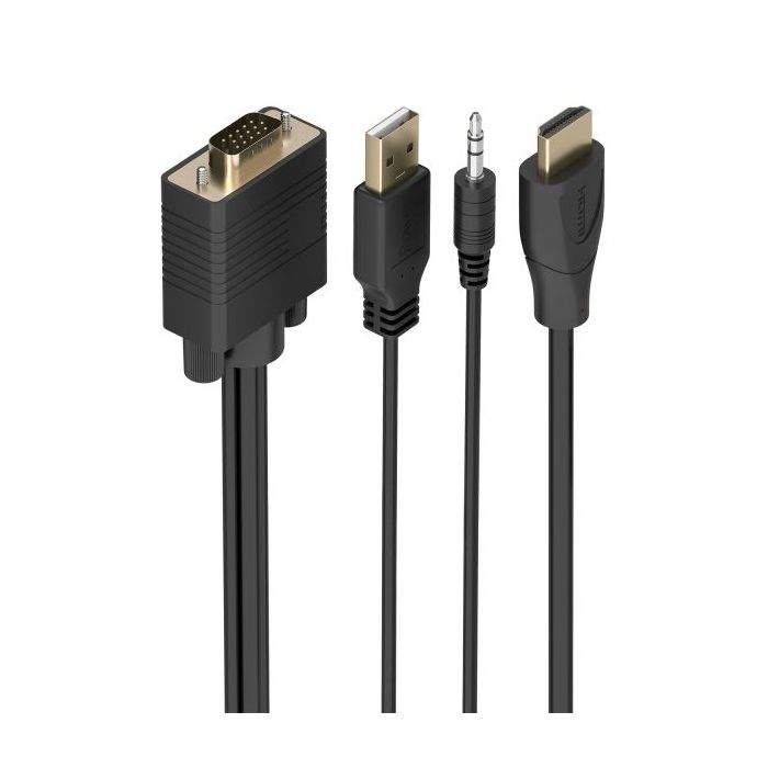 Aisens Cable Conversor SVGA+Audio a HDMI - Longitud 1m - HDMI Macho - HDB15 Macho - Jack 3.5mm Macho - USB-A Macho - Soporta Resoluciones hasta 1080P - Plug and Play - Color Negro