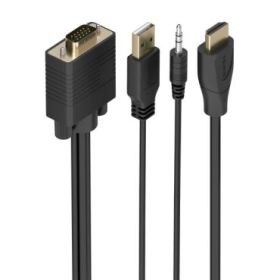 Aisens Cable Conversor HDMI a SVGA+Audio - Longitud 2m - HDMI Macho - HDB15 Macho - Jack 3.5mm Macho - USB-A Macho - Soporta Resoluciones hasta 1080P - Plug and Play - Color Negro