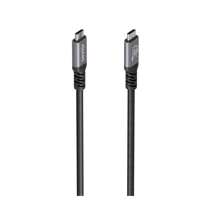 Aisens Cable USB-C Macho - Soporta hasta 240W - Longitud 0.5m - Velocidad de Transferencia hasta 40Gbps - Resolucion 8K - Aluminio - Color Negro