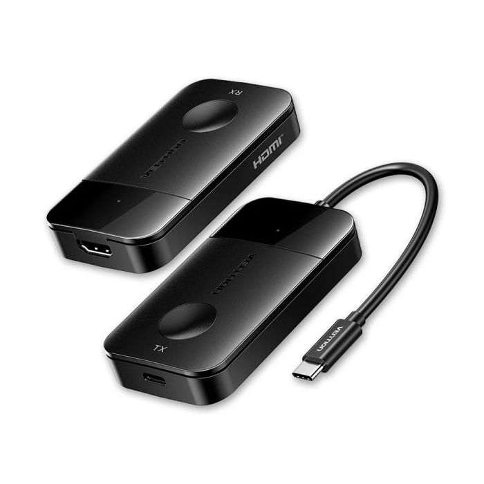 Vention Transmisor y Receptor Inalambrico USB-C a HDMI - Resolucion 4K - Alcance hasta 50m - Cable USB-C - WiFi 5GHz - 60W Power Delivery - Color Negro