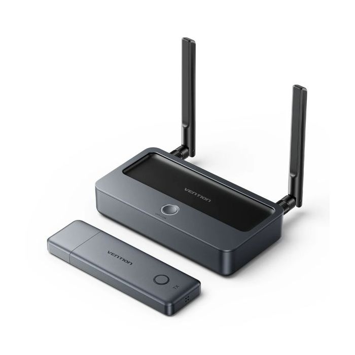 Vention Transmisor y Receptor Inalambrico HDMI y VGA - Resolucion Full HD - Alcance hasta 50m - Pantalla Digital - Aluminio y ABS - Operacion a 5.8GHz - Jack 3.5mm - Color Gris