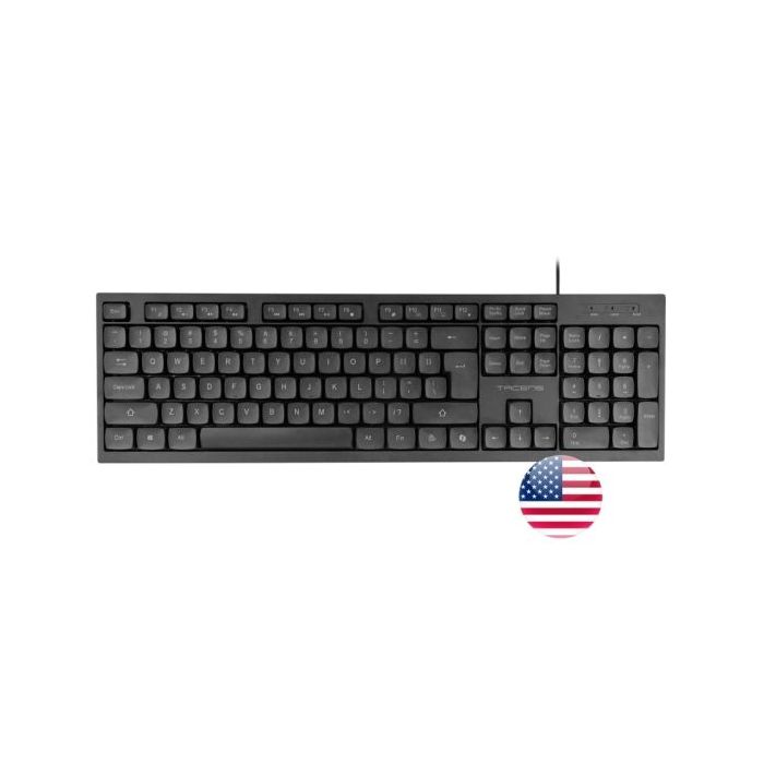 Tacens Anima AK02 Teclado Completo - Cable 1.3m - Disposicion Inglesa QWERTY US - Teclas Silenciosas de Perfil Bajo - Accesos Directos Multimedia e IA - 43.7x25x1.3cm - Color Negro
