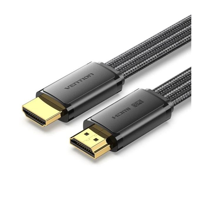 Vention Cable HDMI 2.1 Plano - Resolucion 8K - eARC - Longitud 2m - Conectores Chapados en Oro - HDR Dinamico - Tasa de Refresco Variable - Chaqueta Trenzada de Algodon y PVC - Color Negro
