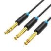 Vention Cable de Audio Estereo - Longitud 2m - Jack 6.5mm - Dual 6.5mm - Conectores Chapados en Oro - Blindaje Multicapa - Color Negro