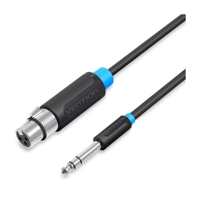 Vention Cable de Audio - Longitud 3m - TRS 6.5mm - XLR Hembra - Blindaje Multicapa - Color Negro