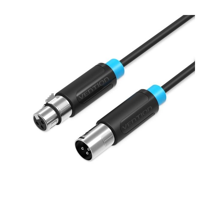 Vention Cable Extensor de Audio - Longitud 1m - XLR Macho - XLR Hembra - Blindaje Multicapa - Color Negro