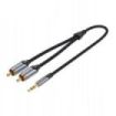Vention Cable de Audio Estereo - Longitud 5m - Jack 3.5mm - 2xRCA - Conectores Chapados en Oro - Chaqueta Trenzada de Algodon y PVC - Color Gris