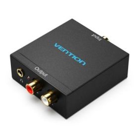 Vention Adapatador de Audio - Entrada Toslink y RCA - Salida 2xRCA y Jack 3.5mm - Decodificador Coaxial de Fibra Optica - 54x41x26mm - Color Negro