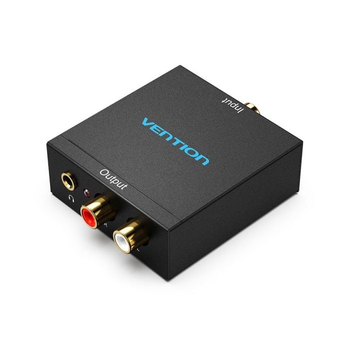 Vention Adapatador de Audio - Entrada Toslink y RCA - Salida 2xRCA y Jack 3.5mm - Decodificador Coaxial de Fibra Optica - 54x41x26mm - Color Negro