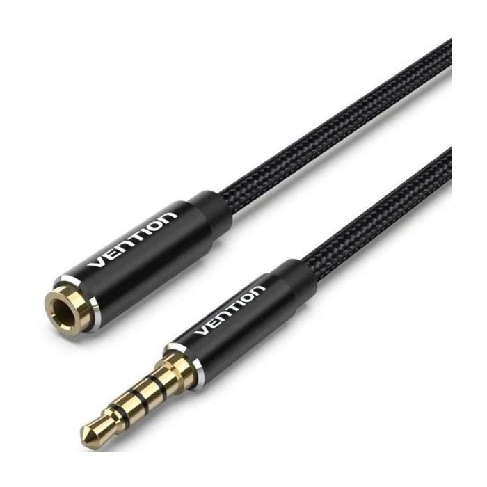 Vention Cable Extensor de Audio Estereo de 10m - Jack 3.5mm Macho - Jack 3.5mm Hembra - Conectores Chapados en Oro - Chaqueta Trenzada de Algodon y PVC - Carcasa de Aluminio - Color Negro