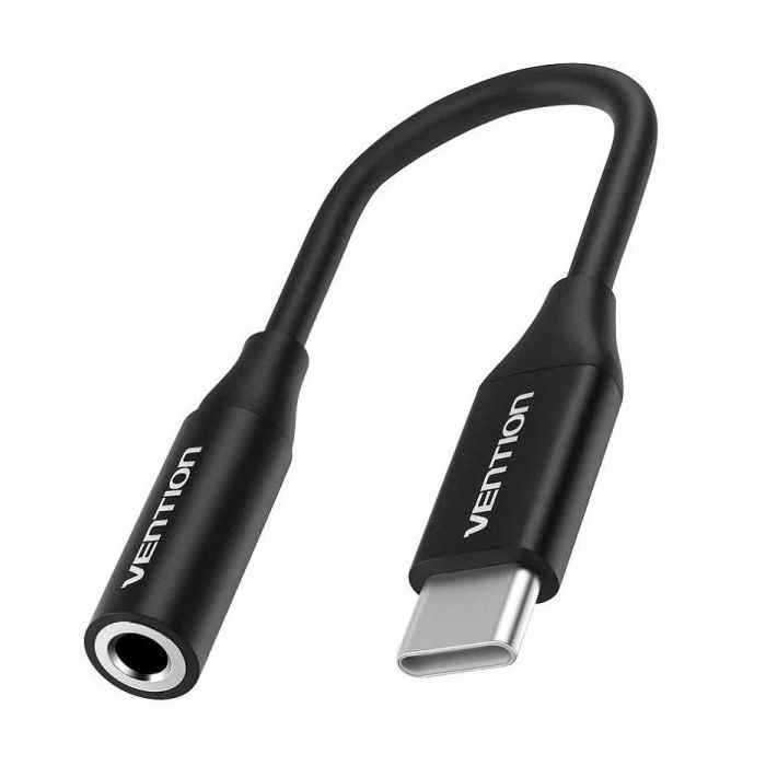 Vention Adapatador de Audio DAC - Jack 3.5mm Hembra - USB-C Macho - Cable 10cm - Aluminio - Color Negro