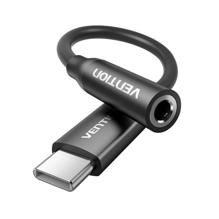 Vention Adapatador de Audio DAC - Jack 3.5mm Hembra - USB-C Macho - Cable 10cm - Aluminio - 29 AWG - Color Negro