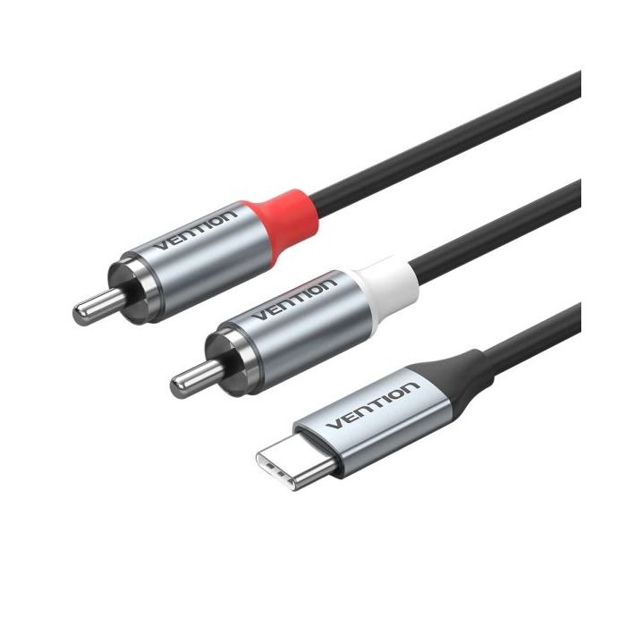 Vention Cable DAC de Audio - Longitud 2m - 2xRCA - USB-C - Chaqueta de TPE - Carcasa de Aluminio - Color Gris
