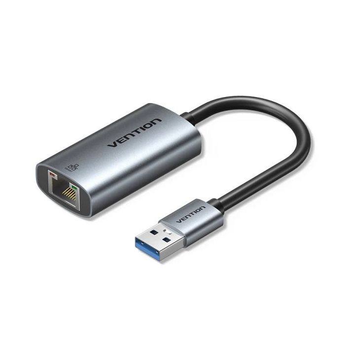 Vention Conversor USB a Ethernet - Cable de 15cm - Velocidad hasta 1Gbps - Carcasa de Aluminio y ABS - Color Gris