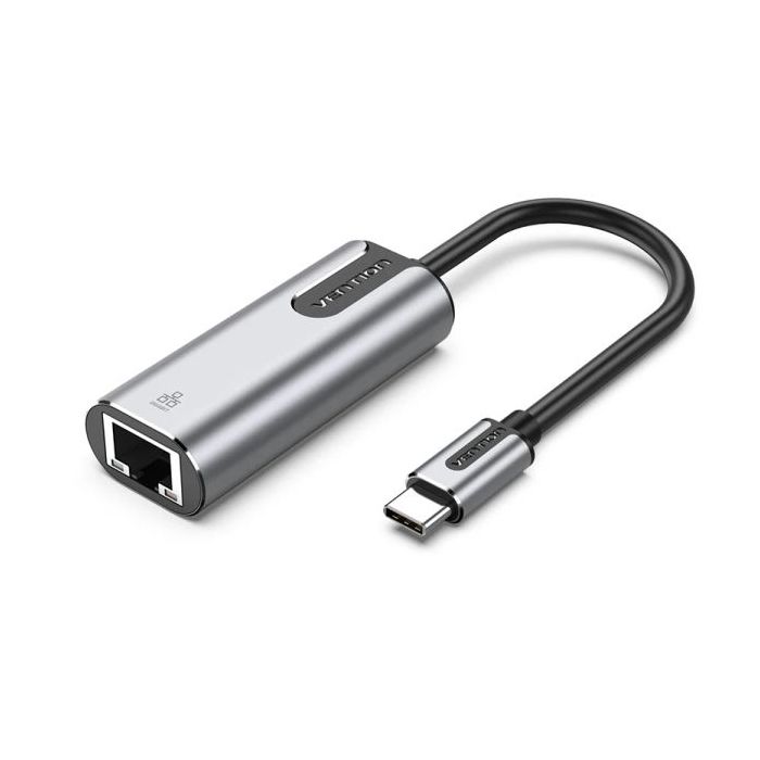 Vention Conversor USB-C a Ethernet - Cable de 15cm - Velocidad hasta 1Gbps - Carcasa de Aluminio - Color Gris