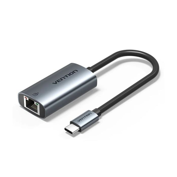 Vention Conversor USB-C a Ethernet - Cable de 15cm - Velocidad hasta 1Gbps - Carcasa de Aluminio y ABS - Color Gris