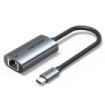 Vention Conversor USB-C a Ethernet - Cable de 15cm - Velocidad hasta 1Gbps - Carcasa de Aluminio y ABS - Color Gris