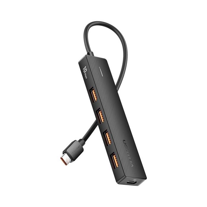 Vention Hub USB 5 en 1 - Potencia 100W - Cable USB-C de 15cm - 4xUSB-A - USB-C - Velocidad hasta 10Gbps - Color Negro
