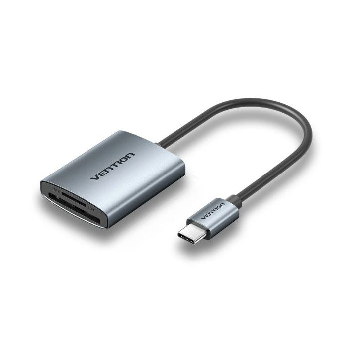 Vention Lector de Tarjetas TF y SD - Cable USB-C 3.0 de 15cm - Aluminio - Color Gris