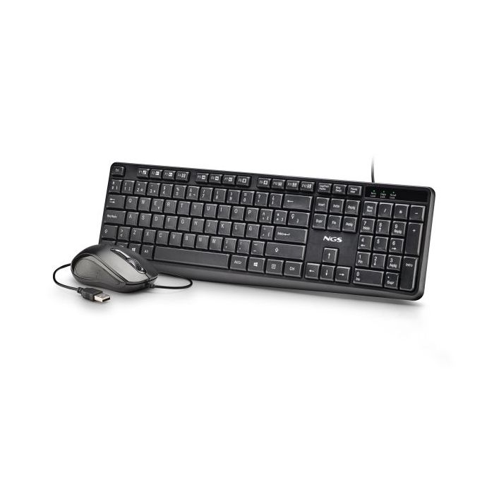 NGS Cocoa Kit V2 Combo Teclado + Raton USB - Teclado Multimedia - Raton 1000dpi 3 Botones - Uso Ambidiestro - Color Negro