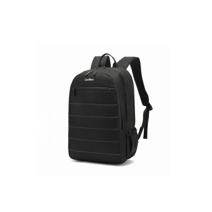 Coolbox BAG15-2N Mochila para Portatil 15.6" - Compartimento Acolchado - Tejido Impermeable - Bolsillos Laterales - Asa y Tirantes Regulables - Cinta Elastica Para Trolley - Color Negro