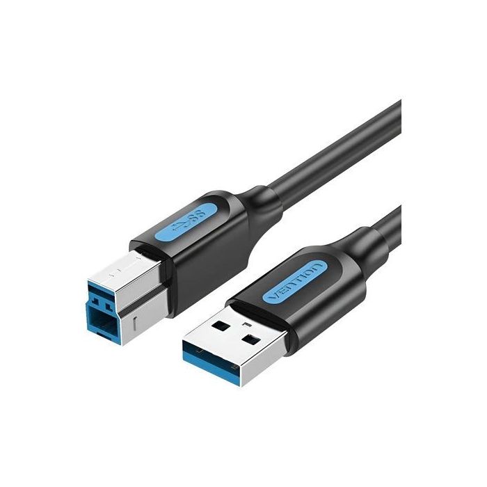 Vention Cable de Impresora - Longitud 1.5m - USB-A - USB-B 3.0 - Transferencia hasta 5Gbps - PVC - Acabado Niquelado - Color Negro