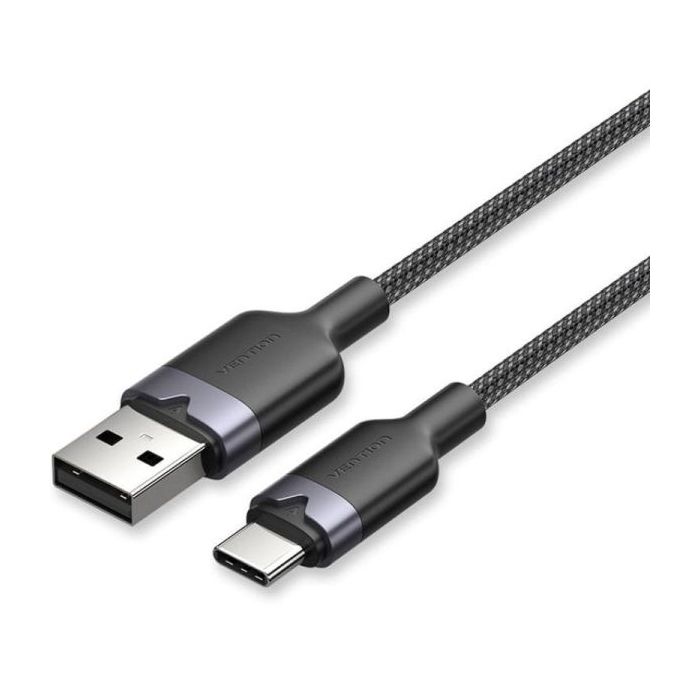 Vention Cable USB 2.0 - Potencia hasta 60W - Longitud 2m - USB-A - USB-C - Velocidad hasta 480Mbps - Recubrimiento de Algodon Trenzado - Color Negro