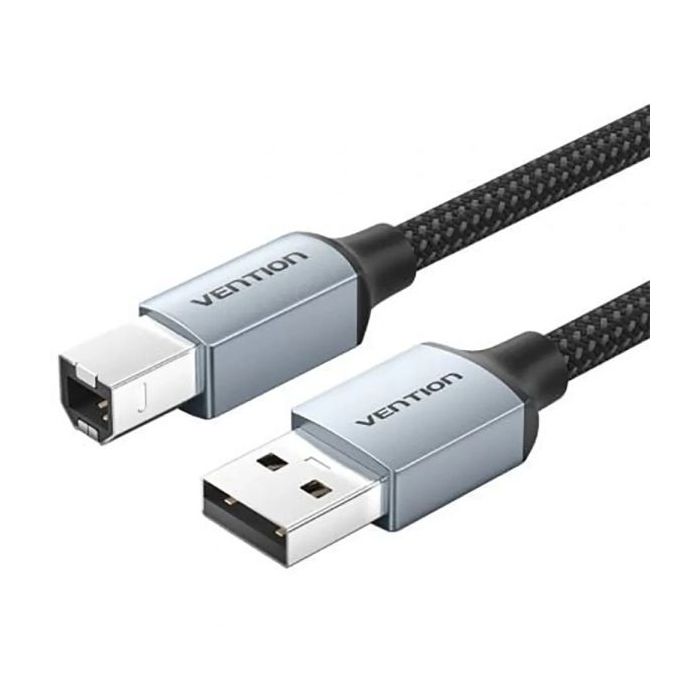 Vention Cable de Impresora - Longitud 10m - USB-A - USB-B - Transferencia hasta 480Mbps - Chaqueta Trenzada de Algodon y PVC - Acabado Niquelado - Color Gris