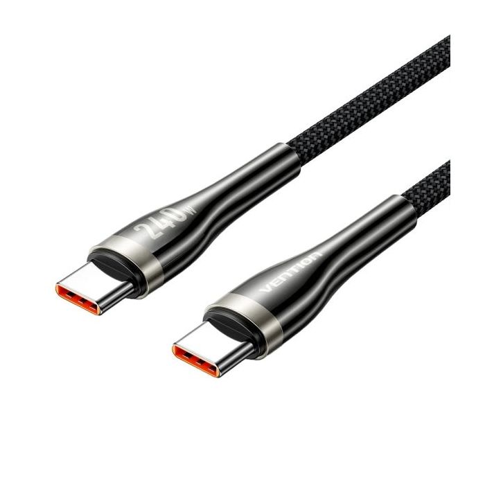 Vention Cable USB-C - Potencia hasta 240W - Longitud 1.2m - Velocidad hasta 480Mbps - Recubrimiento de Nailon Trenzado - Chip E-Marker - Color Negro
