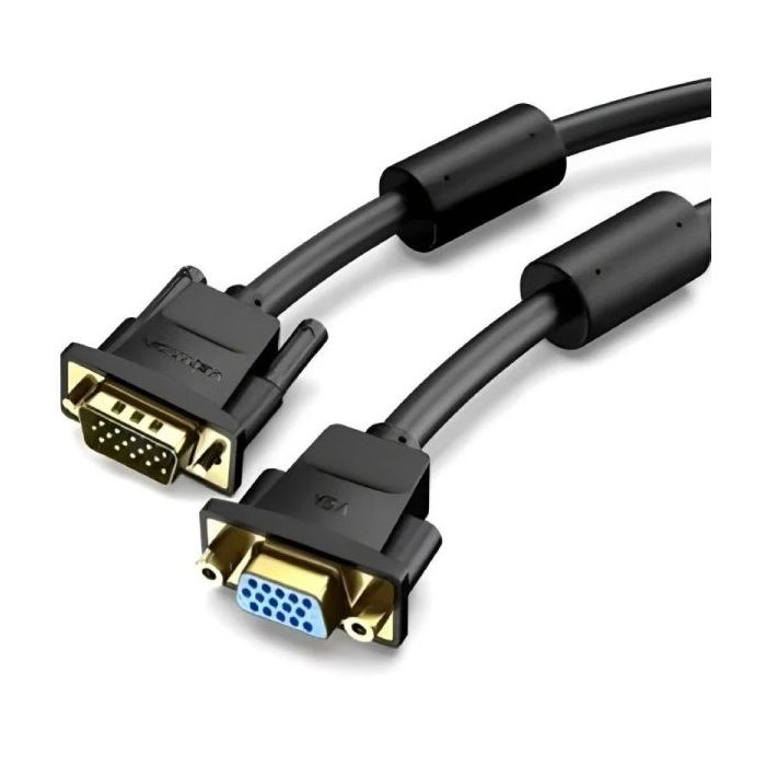 Vention Cable Extensor SVGA Macho a VGA Hembra - Longitud 3m - Full HD - 30 AWG - Filtro de Ferrita - Conectores Chapados en Oro - Color Negro