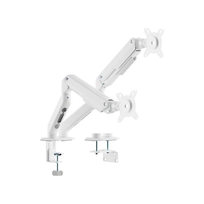 Aisens Eco Soporte de Mesa con 2 Brazos Articulados para Monitores de 17"-32" - Soporta hasta 9kg - Gestion de Cables - VESA 100x100mm - Contrapeso Giratorio e Inclinable - Color Blanco