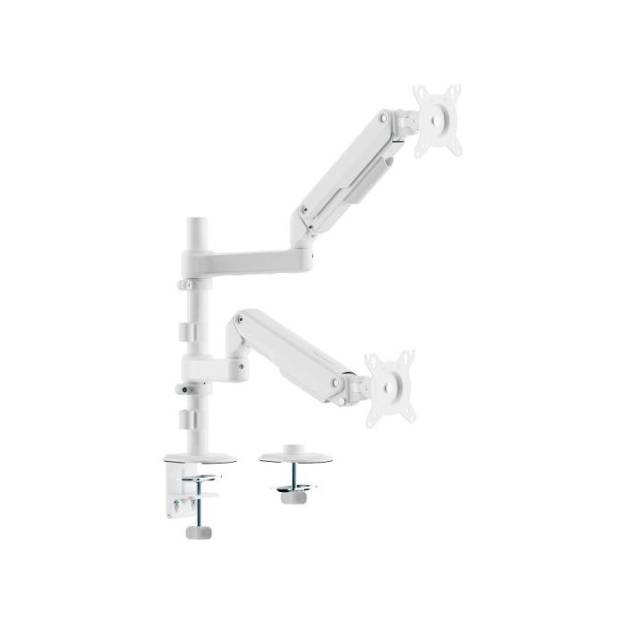 Aisens Eco Soporte de Mesa con 2 Brazos Articulados para Monitores de 17"-32" - Soporta hasta 9kg - Gestion de Cables - VESA 100x100mm - Contrapeso Giratorio e Inclinable - Color Blanco