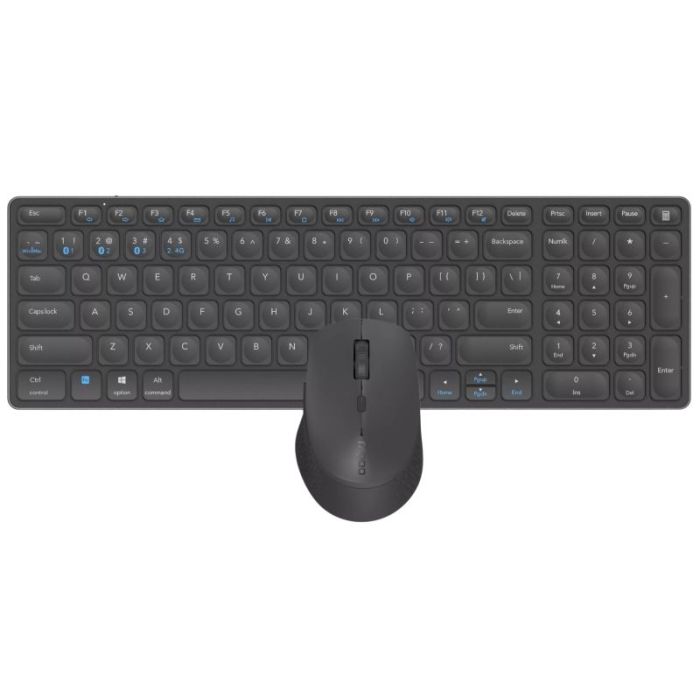 Rapoo 9700M Pack Teclado Ultrafino + Raton Inalambricos - Bluetooth y 2.4GHz -  Raton 1600 DPI - Bateria Recargable Ecologica - Autonomia hasta 12 Meses - Color Negro