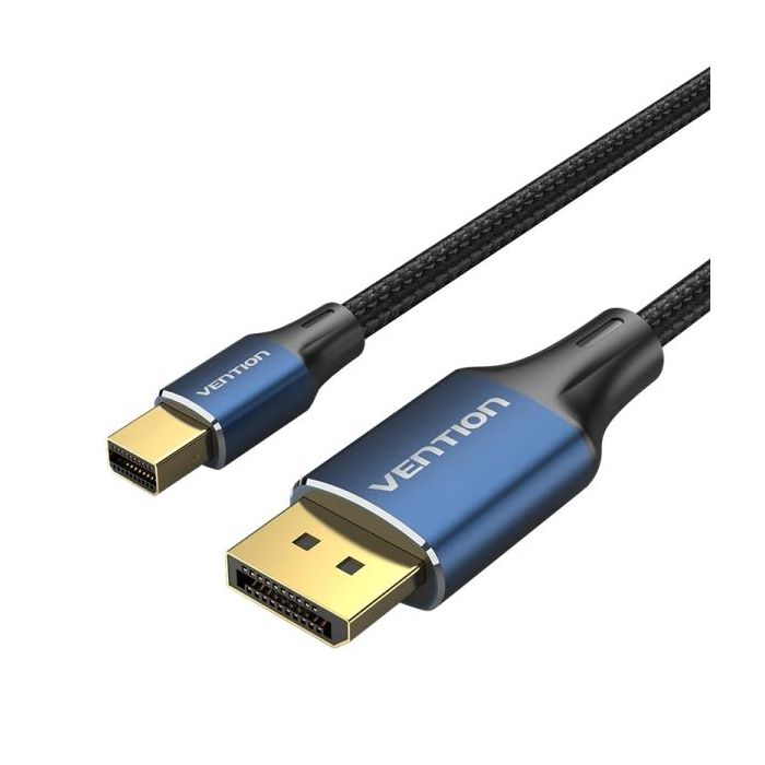 Vention Cable Displayport 1.4 8K - Longitud 1.5m - PVC con Trenzado de Algodon - DP Macho a MiniDP Macho - Conectores Chapados en Oro - Blindaje Multiple - 32 AWG - Color Azul