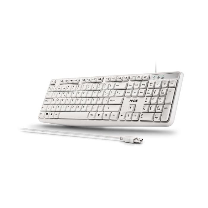 NGS Heritage Teclado USB - 12 Teclas Multimedia - Conexion USB-A - Ajuste de Inclinacion - Color Blanco