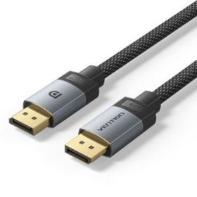 Vention Cable Displayport 2.1 16K - Longitud 2m - Revestimiento Trenzado de Algodon - Conectores Chapados en Oro - Color Gris