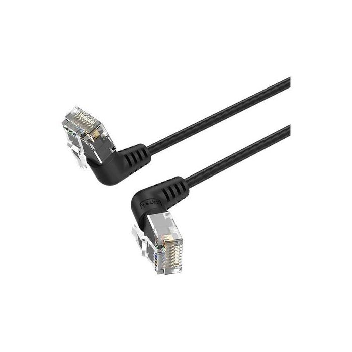 Vention Cable de Red Acodado Cat.6a UTP - Slim - Longitud 3m - Velocidad hasta 10Gbps - 32 AWG - Cubierta de PVC - Cabeza Rotatoria 360º - Color Negro