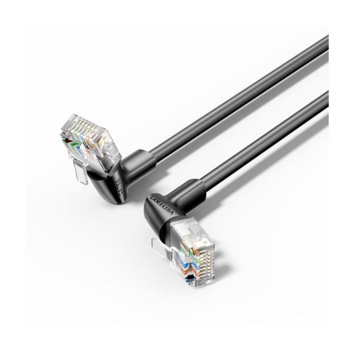 Vention Cable de Red Acodado Cat.6a UTP - Slim - Longitud 3m - Velocidad hasta 10Gbps - 32 AWG - Cubierta de PVC - Color Negro