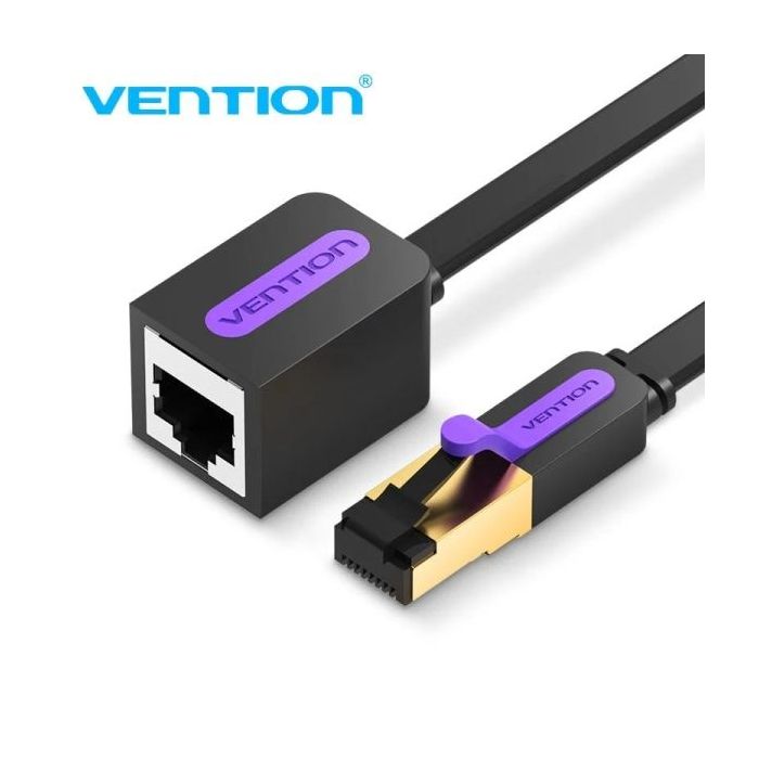 Vention Cable Extensor de Red Cat.7- Longitud 8m - Velocidad hasta 10Gbps - 30AWG - Conectores Chapados en Oro - Color Negro