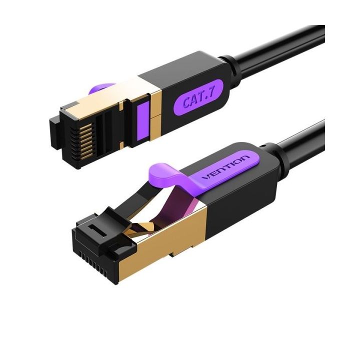 Vention Cable de Red Cat.7 SFTP - Longitud 10m - Velocidad hasta 10Gbps - 28AWG - Cubierta de PVC - Conectores Chapados en Oro - Color Negro