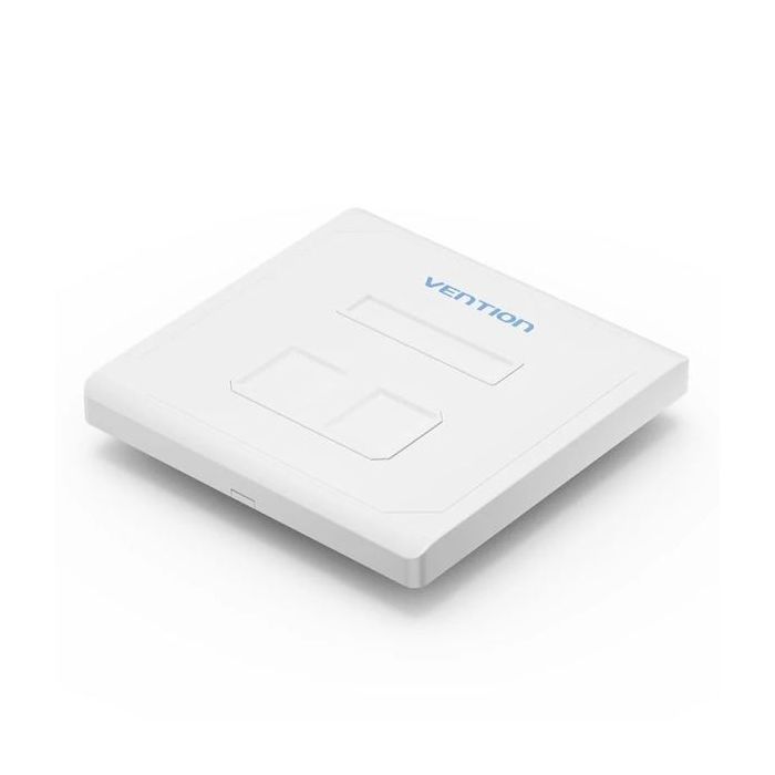 Vention Placa de Pared de 2 Toma RJ45 - Compatible con Cajas de Empotrar Tipo 86 - ABS Resistente al Envejecimiento - 86x86x8mm - Color Blanco