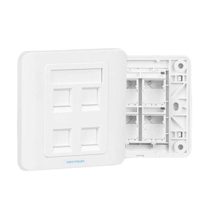 Vention Placa de Pared de 4 Toma RJ45 - Compatible con Cajas de Empotrar Tipo 86 - ABS Resistente al Envejecimiento - 86x86x8mm - Color Blanco