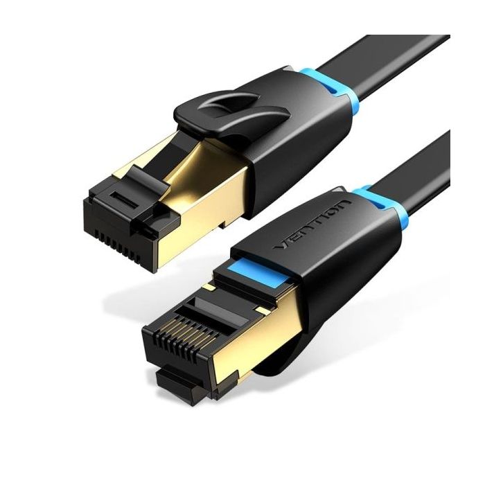 Vention Cable de Red Cat.8 SSTP - Longitud 0.5m - Velocidad hasta 40Gbps - 30AWG - Conectores Chapados en Oro - Color Negro