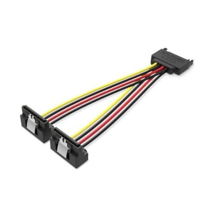 Vention Cable Alimentacion SATA - Longitud 0.15m - 15P Macho - 2x15P Hembra Acodado - 18 AWG - Color Negro
