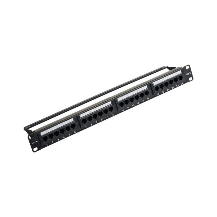 Vention Patch Panel de 24 Puertos RJ45 - Cat.6 UTP - Terminales Chapados en Oro - Compatible con Rack 19" 1U - Acero y ABS - 483x44.3x22.7mm - Color Negro