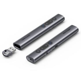 Vention Presentador Inalambrico - Puntero Laser Verde - Bluetooth - Bateria 200mAh - Transmision 4GHz - Alcance hasta 50m - Recargable - Monitoreo de Bateria - Multifuncion - Color Gris