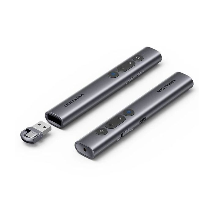 Vention Presentador Inalambrico - Puntero Laser Verde - Bluetooth - Bateria 200mAh - Transmision 4GHz - Alcance hasta 50m - Recargable - Monitoreo de Bateria - Multifuncion - Color Gris